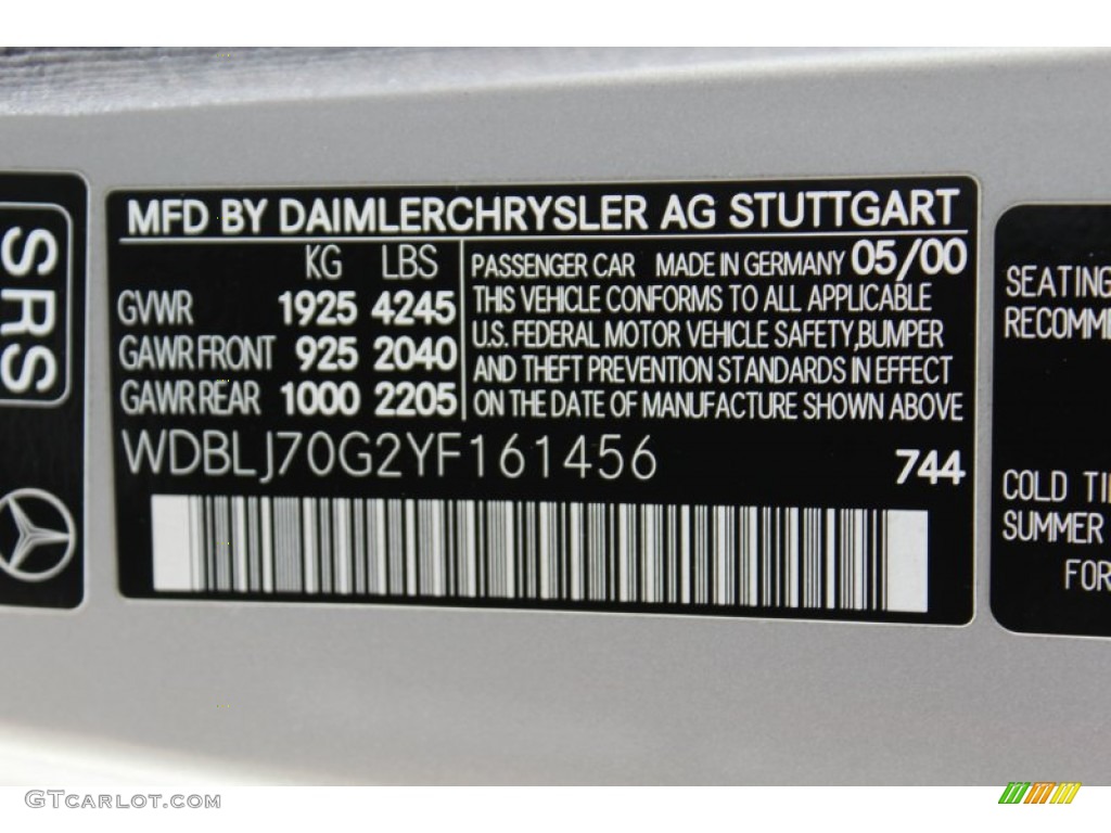2000 CLK Color Code 744 for Brilliant Silver Metallic Photo #57824150