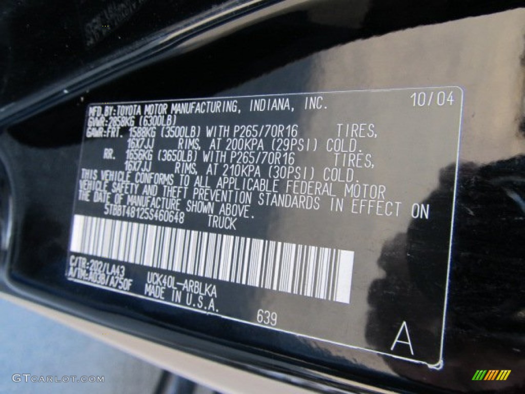 2005 Tundra Color Code 202 for Black Photo #57824233