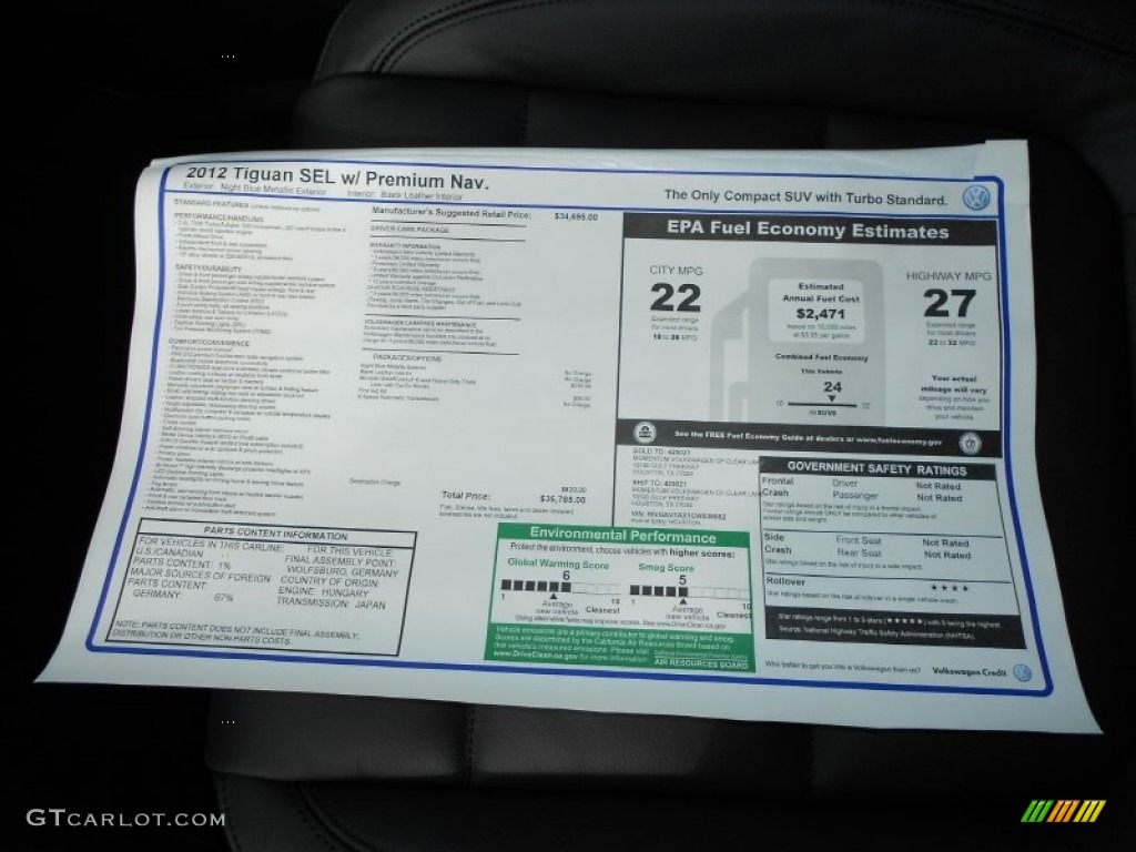2012 Tiguan SEL - Night Blue Metallic / Black photo #23