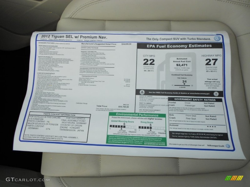 2012 Tiguan SEL - Deep Black Metallic / Beige photo #23