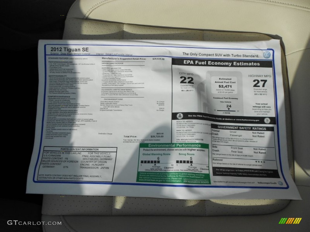 2012 Tiguan SE - Deep Black Metallic / Beige photo #22