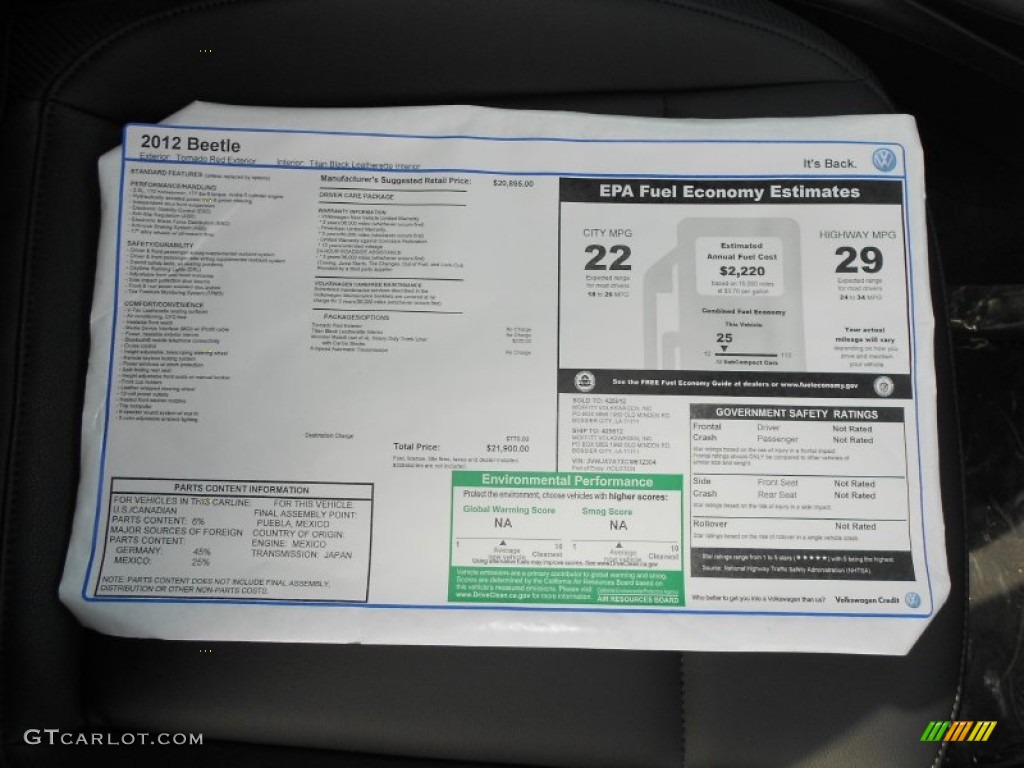 2012 Volkswagen Beetle 2.5L Window Sticker Photo #57837626
