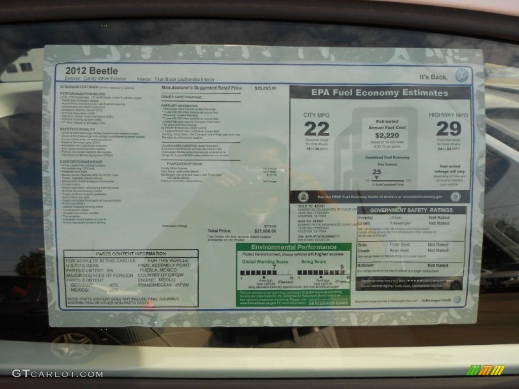 2012 Volkswagen Beetle 2.5L Window Sticker Photo #57837812