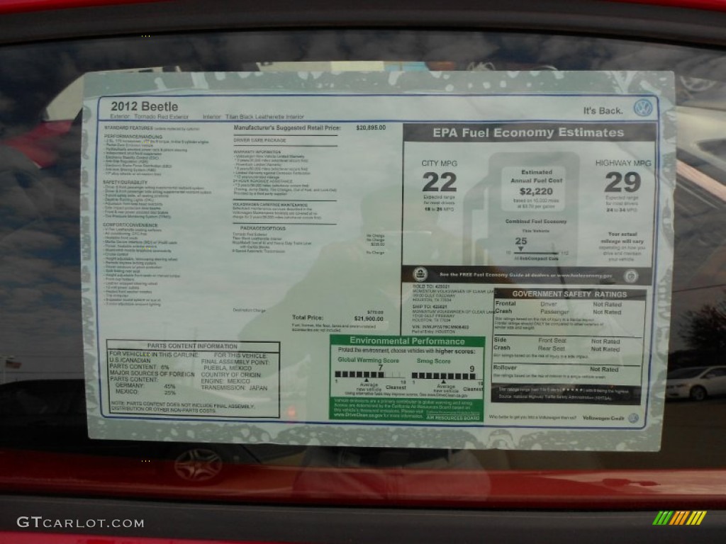 2012 Volkswagen Beetle 2.5L Window Sticker Photo #57838033