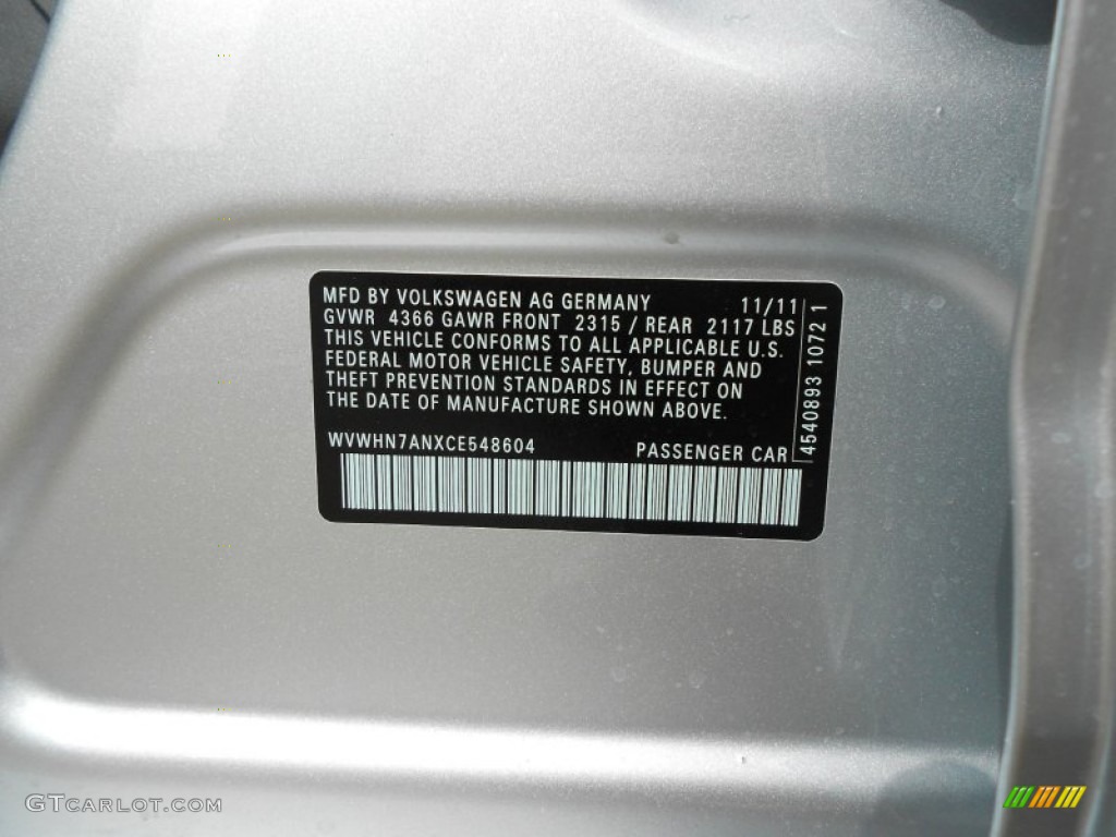 2012 Volkswagen CC Lux Info Tag Photos