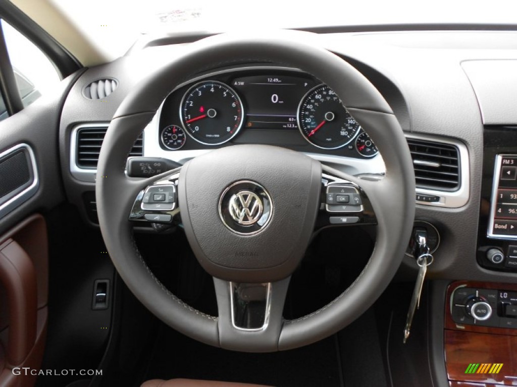 2012 Volkswagen Touareg VR6 FSI Lux 4XMotion Saddle Brown Steering Wheel Photo #57839687