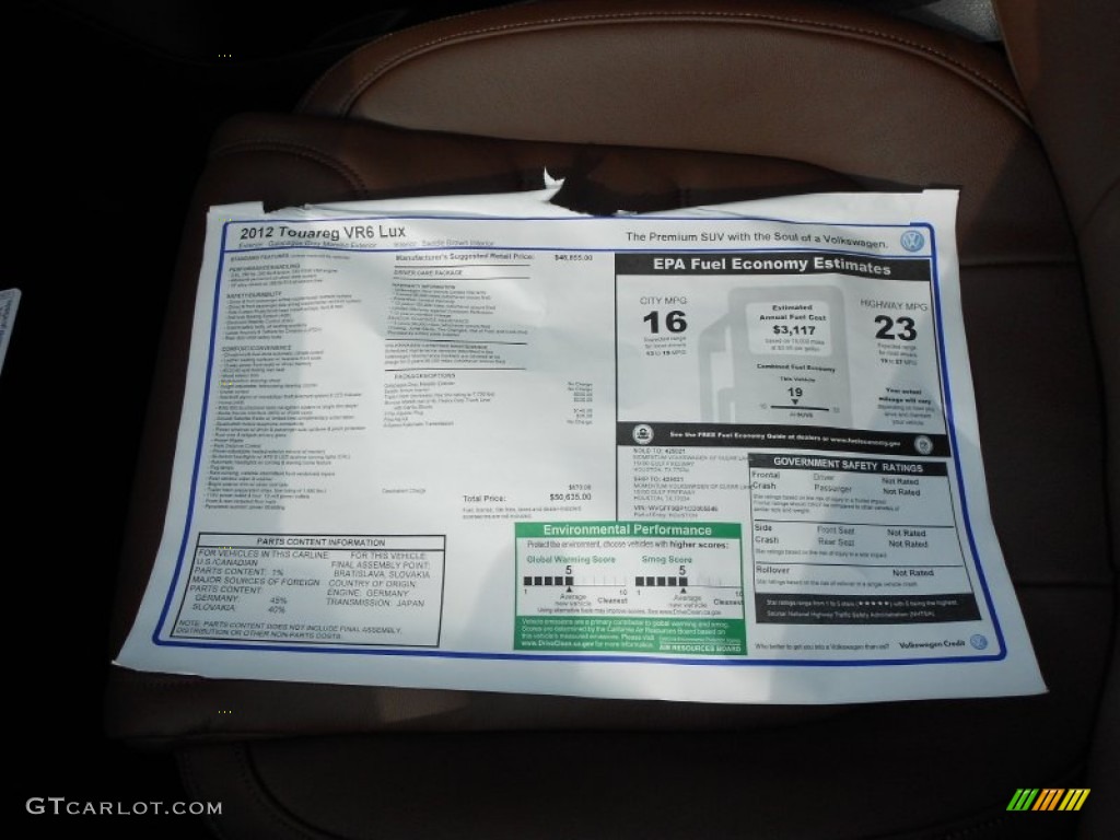 2012 Volkswagen Touareg VR6 FSI Lux 4XMotion Window Sticker Photo #57839747
