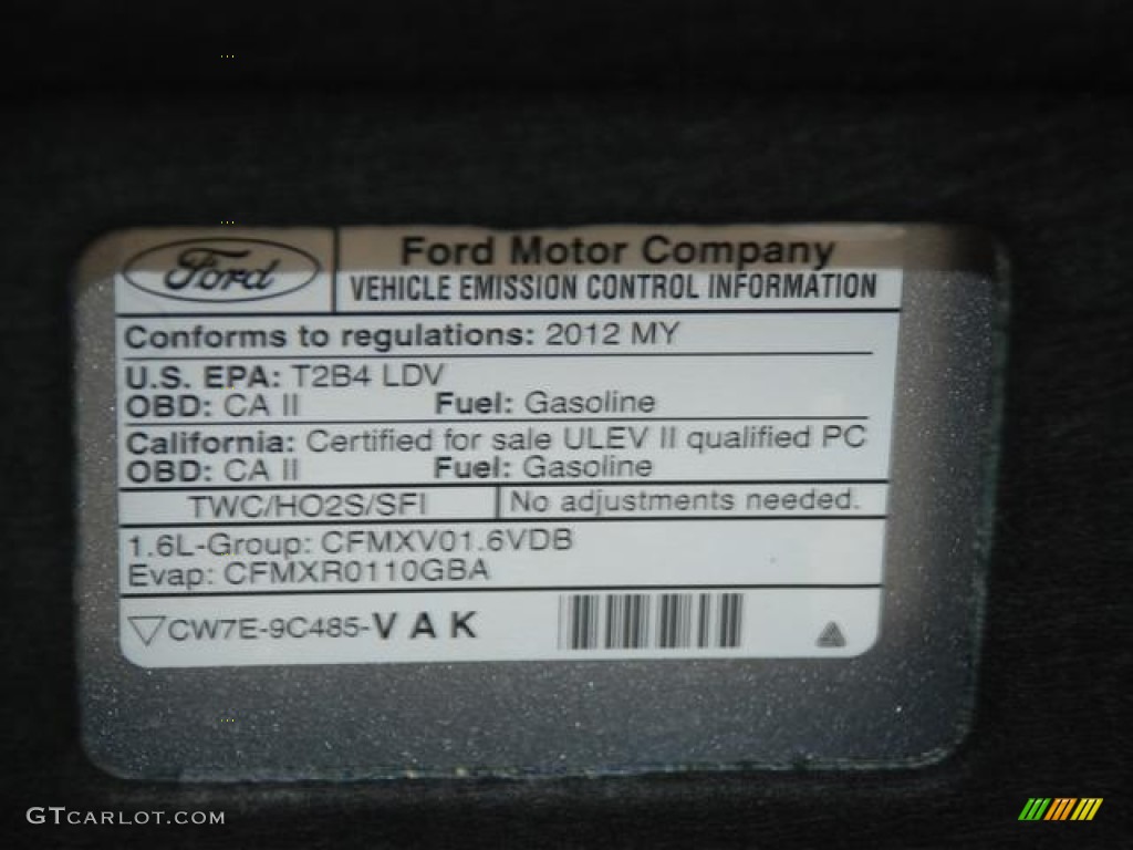 2012 Ford Fiesta SE Hatchback Info Tag Photo #57853634