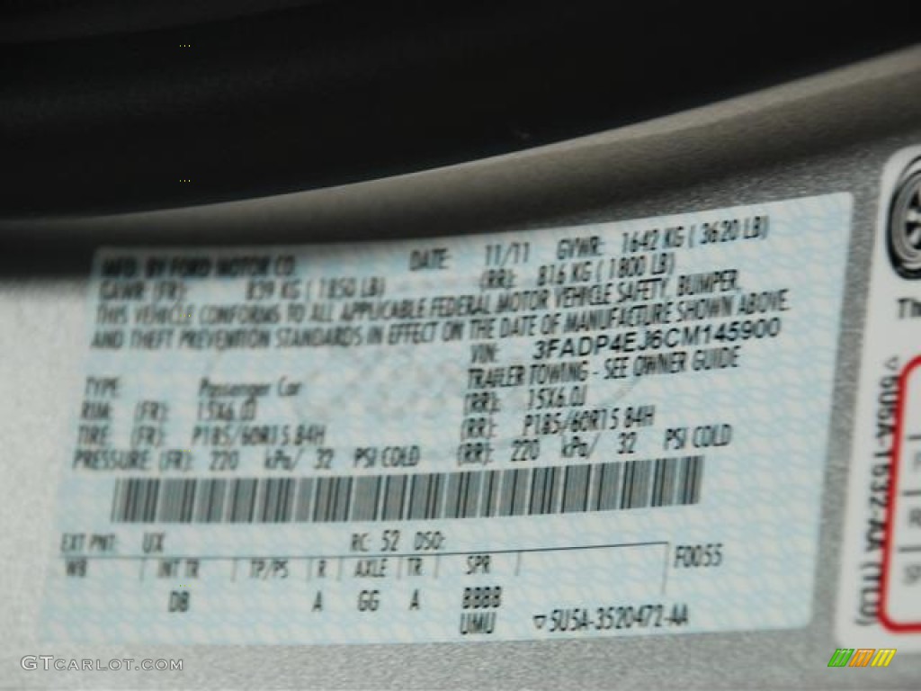 2012 Fiesta Color Code UX for Ingot Silver Metallic Photo #57853649