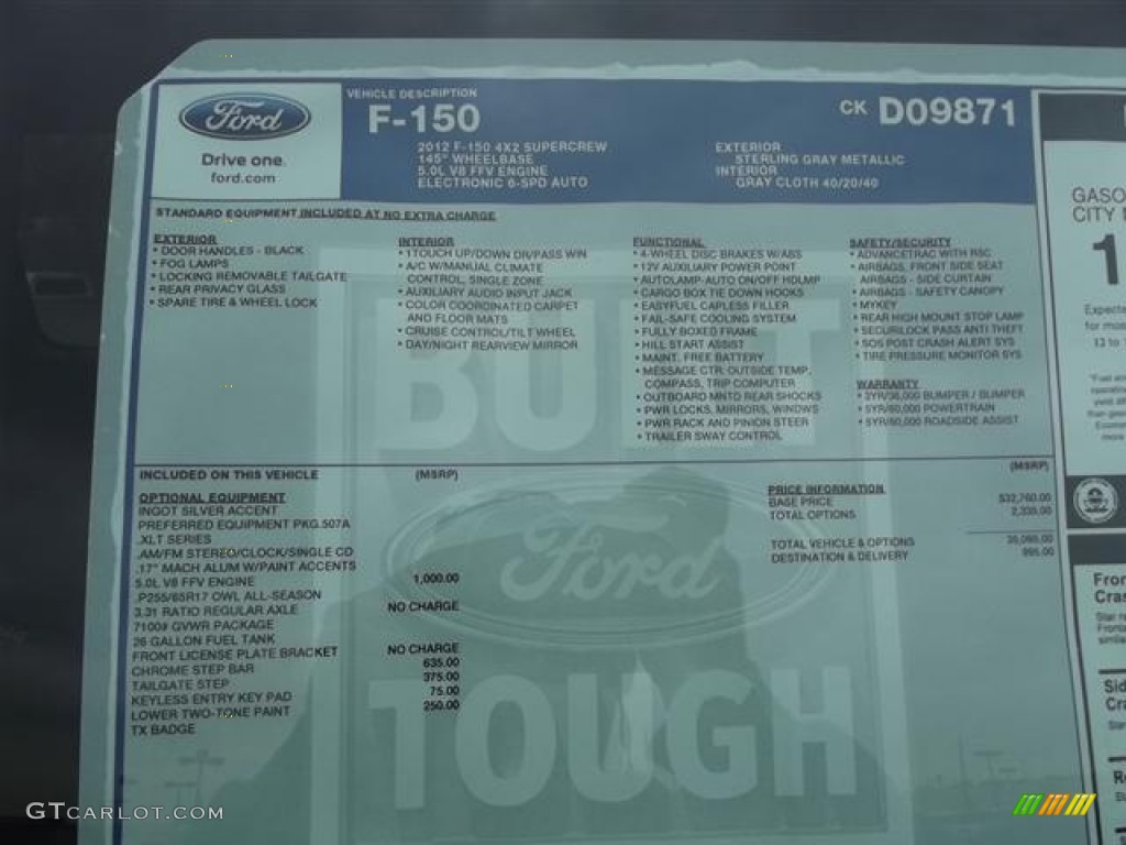2012 Ford F150 XLT SuperCrew Window Sticker Photo #57854174