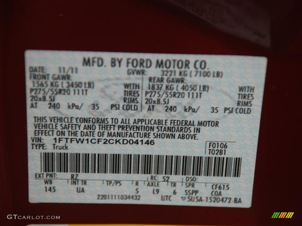 2012 F150 Color Code RZ for Red Candy Metallic Photo #57854336