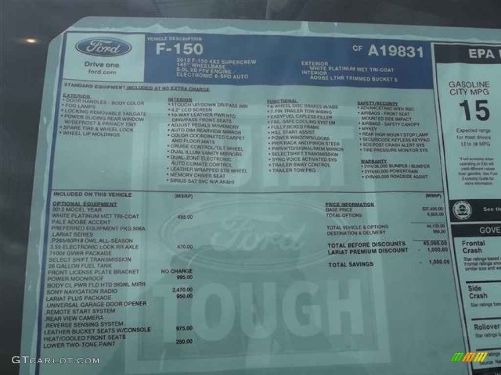 2012 Ford F150 Lariat SuperCrew Window Sticker Photo #57855172