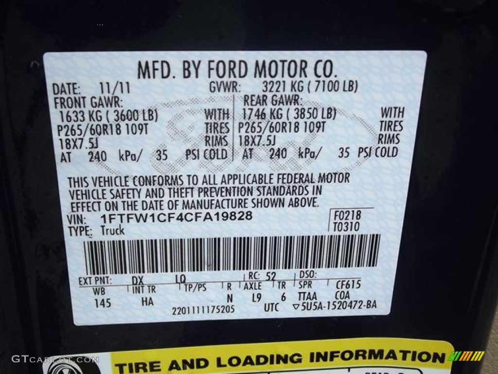2012 F150 Color Code DX for Dark Blue Pearl Metallic Photo #57855701