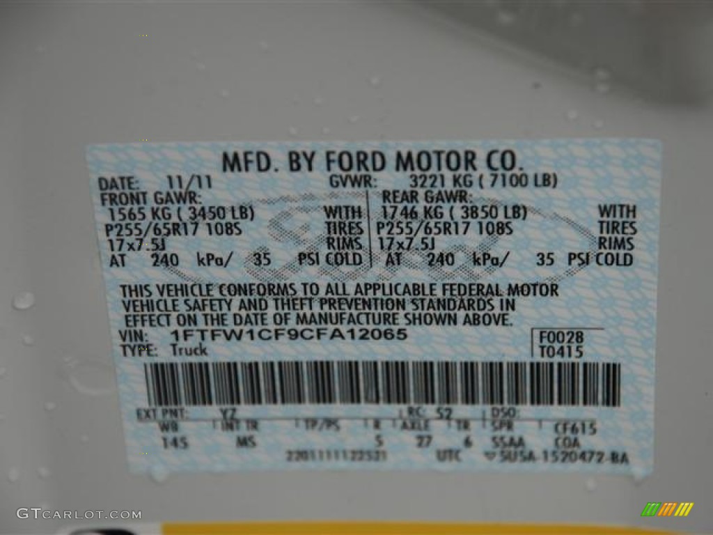 2012 F150 Color Code YZ for Oxford White Photo #57855842