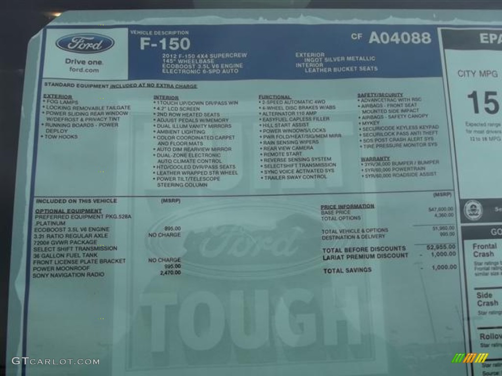 2012 Ford F150 Platinum SuperCrew 4x4 Window Sticker Photo #57856080