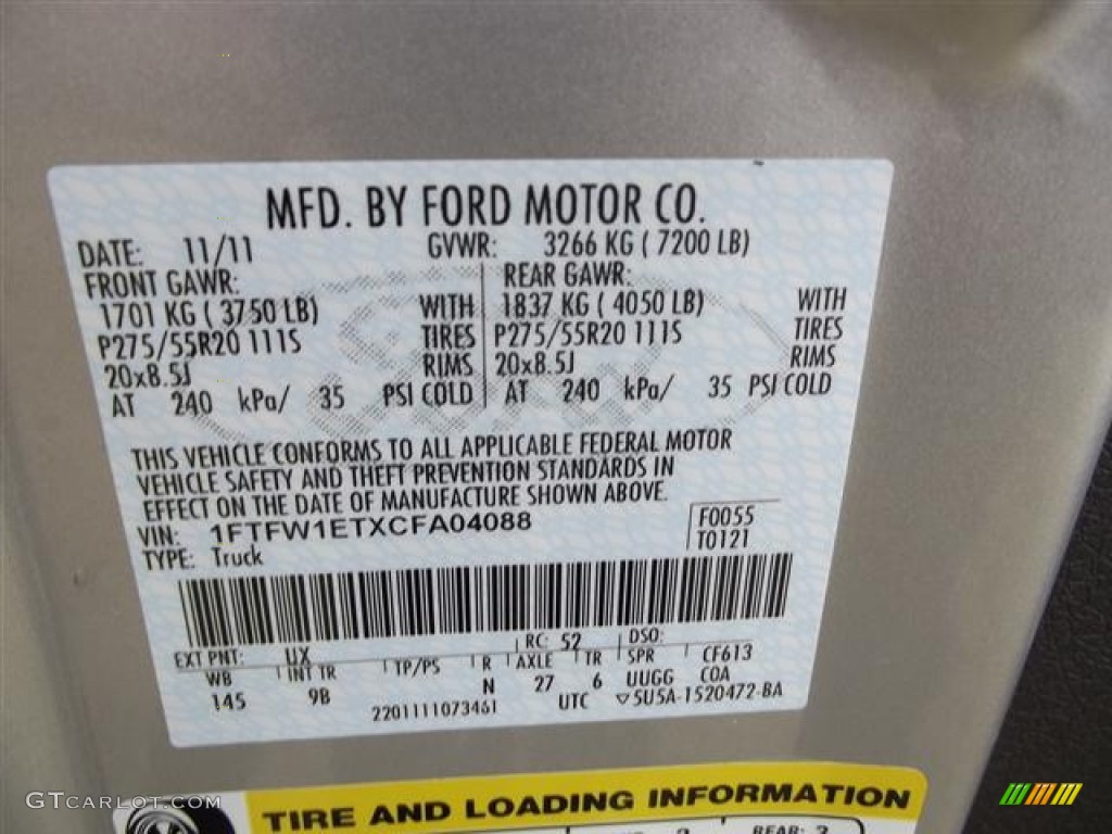 2012 F150 Color Code UX for Ingot Silver Metallic Photo #57856089