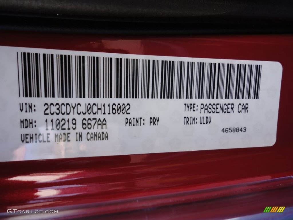 2012 Challenger Color Code PRY for Redline 3 Coat Pearl Photo #57857156