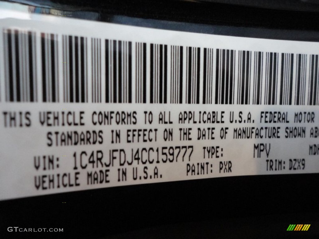 2012 Grand Cherokee Color Code PXR for Brilliant Black Crystal Pearl Photo #57857605