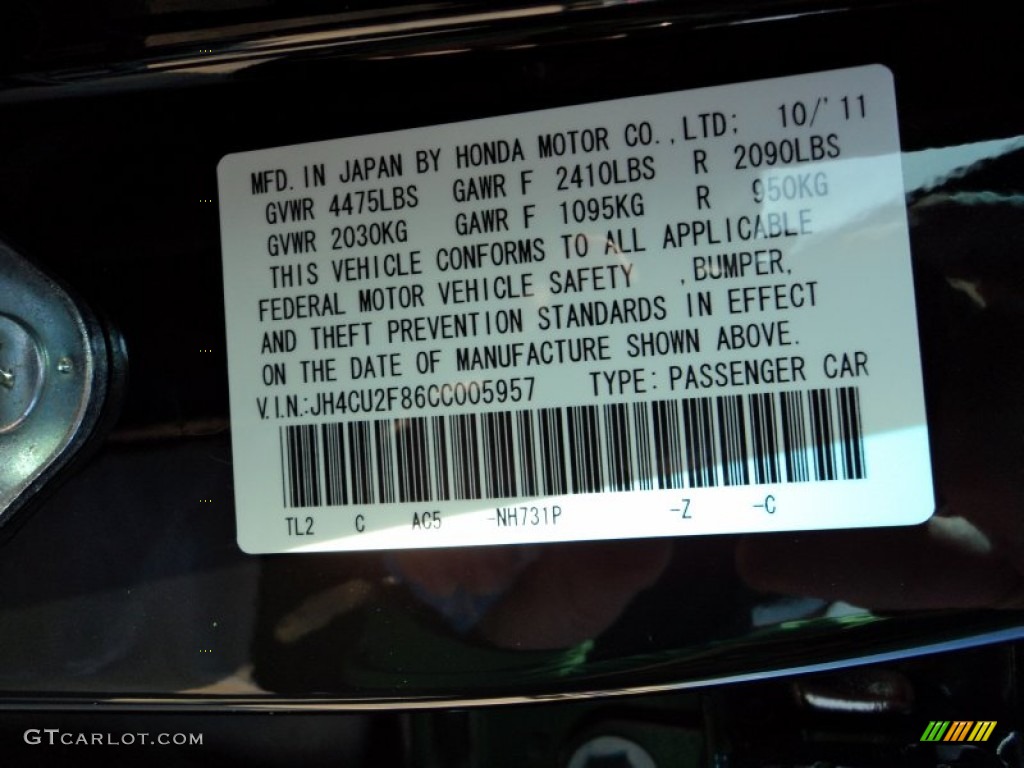 2012 TSX Color Code NH731 for Crystal Black Pearl Photo #57861614