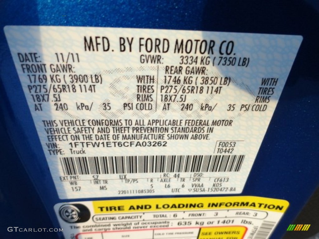 2012 F150 Color Code SZ for Blue Flame Metallic Photo #57866822
