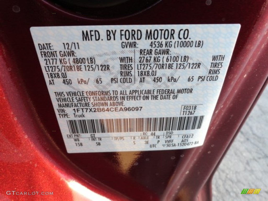 2012 F250 Super Duty Color Code GT for Autumn Red Metallic Photo #57866954