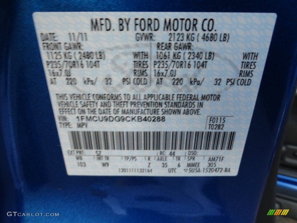 2012 Escape XLT V6 4WD - Blue Flame Metallic / Charcoal Black photo #17