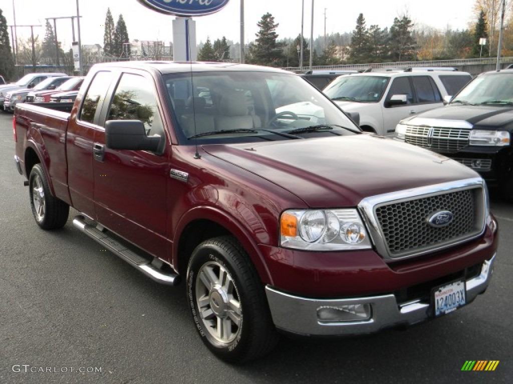 2005 F150 XLT SuperCab - Dark Toreador Red Metallic / Tan photo #2