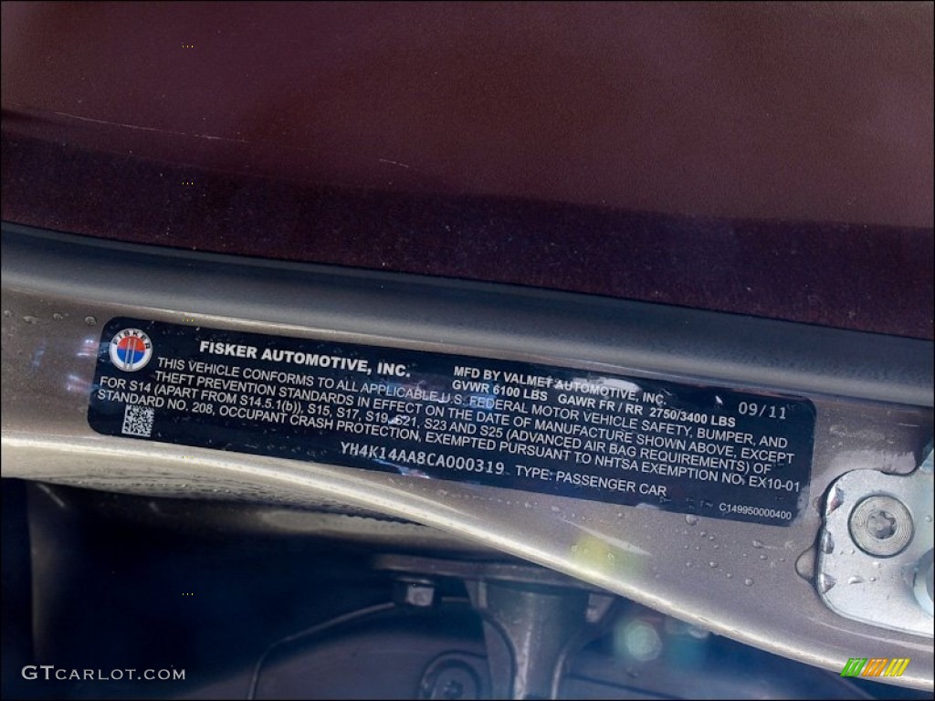 2012 Fisker Karma EcoSport Info Tag Photo #57890293
