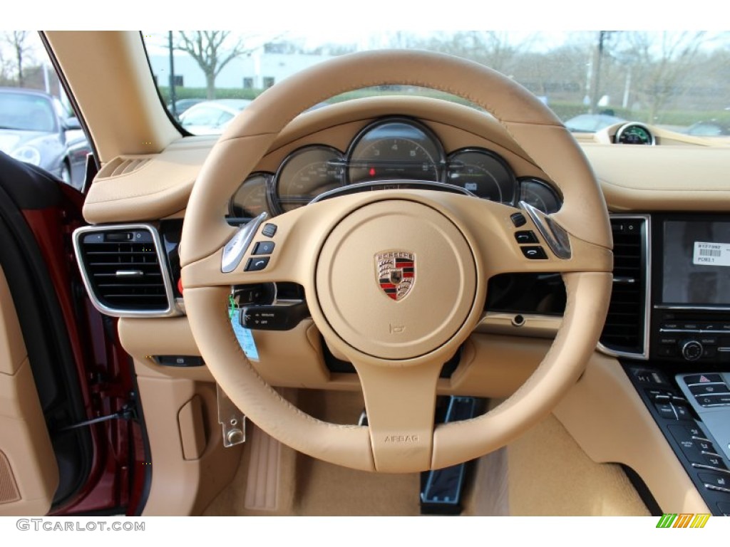 2012 Porsche Panamera 4 Luxor Beige Steering Wheel Photo #57890833