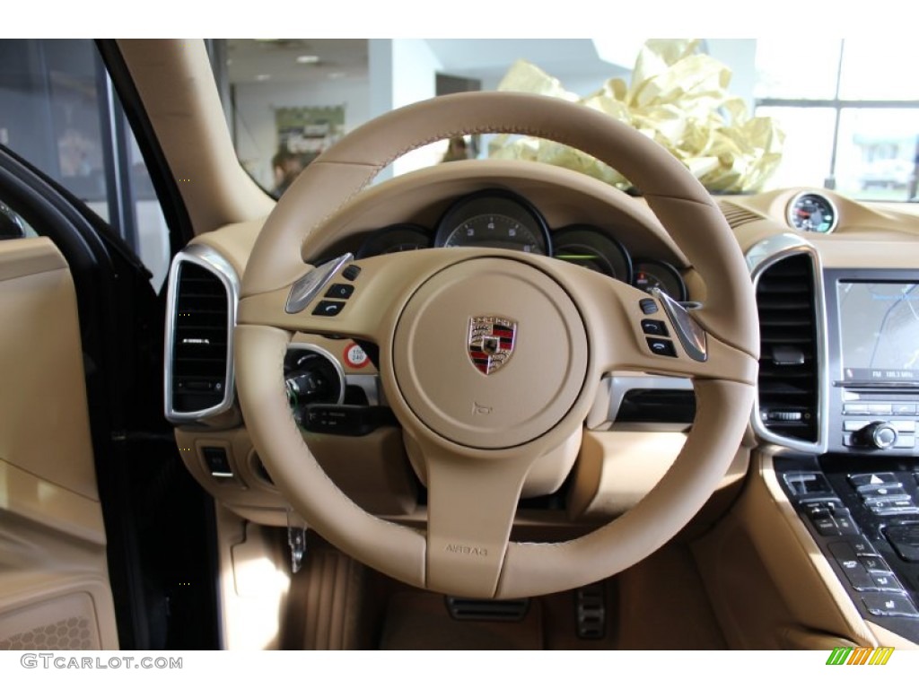 2012 Porsche Cayenne S Luxor Beige Steering Wheel Photo #57891431