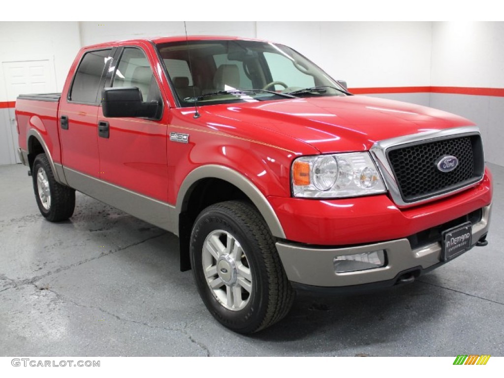 2004 F150 Lariat SuperCrew 4x4 - Bright Red / Tan photo #4