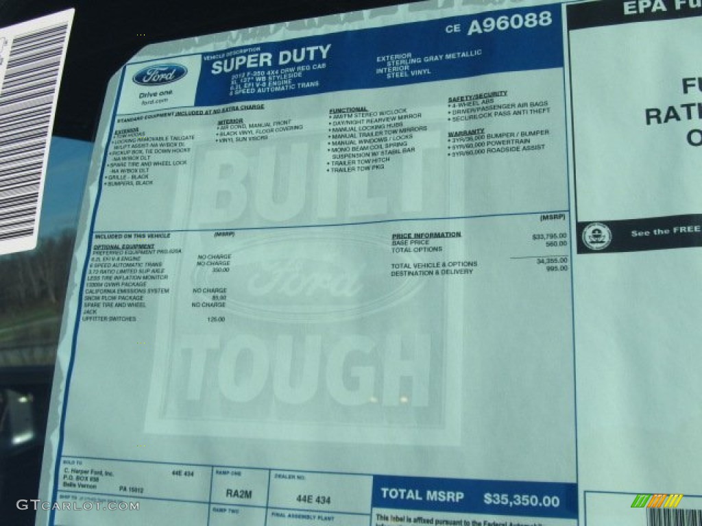 2012 Ford F350 Super Duty XL Regular Cab 4x4 Dually Window Sticker Photo #57900345