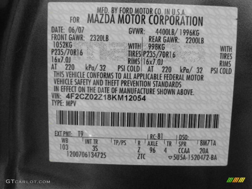 2008 Tribute Color Code T9 for Monterey Gray Metallic Photo #57905752