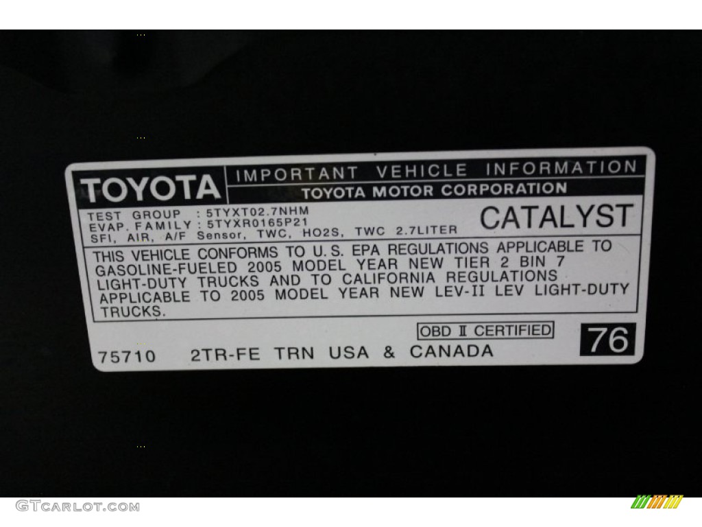 2005 Toyota Tacoma Access Cab Info Tag Photo #57906076