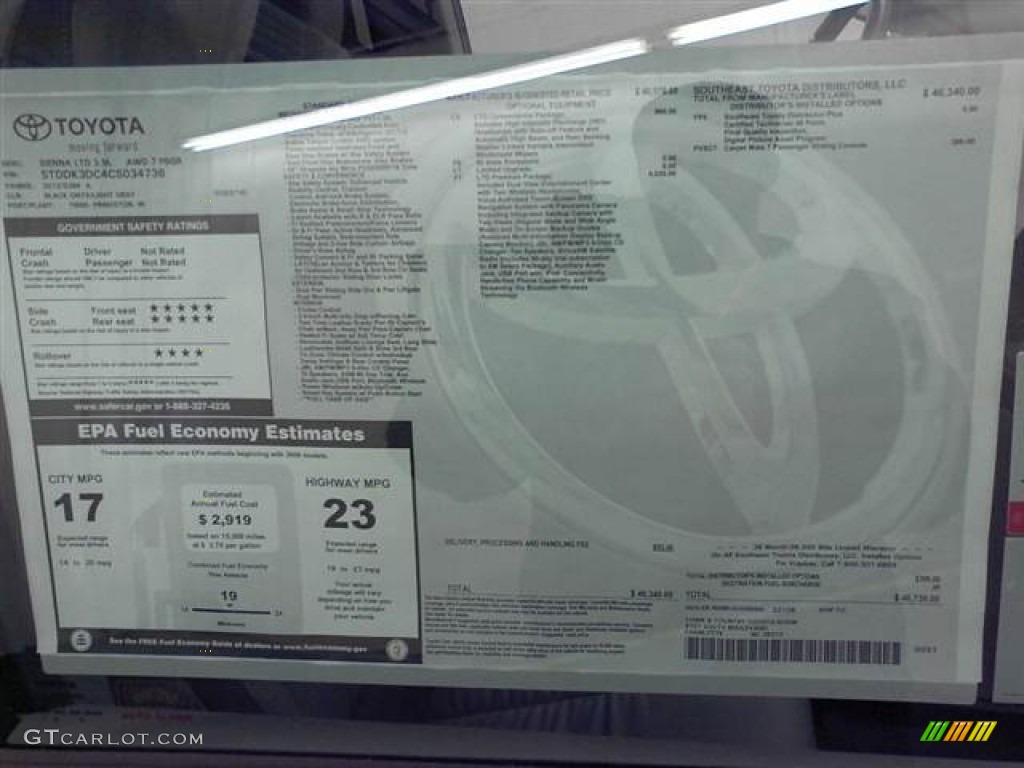 2012 Sienna Limited AWD - Black / Light Gray photo #6
