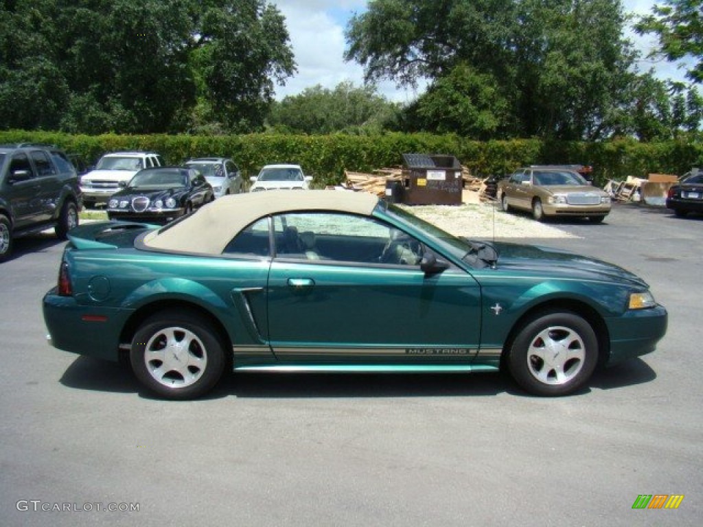 2000 Mustang V6 Convertible - Amazon Green Metallic / Medium Parchment photo #4