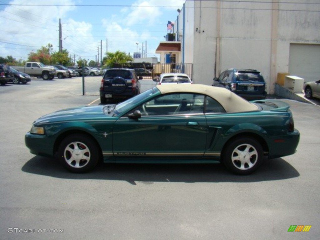 2000 Mustang V6 Convertible - Amazon Green Metallic / Medium Parchment photo #8