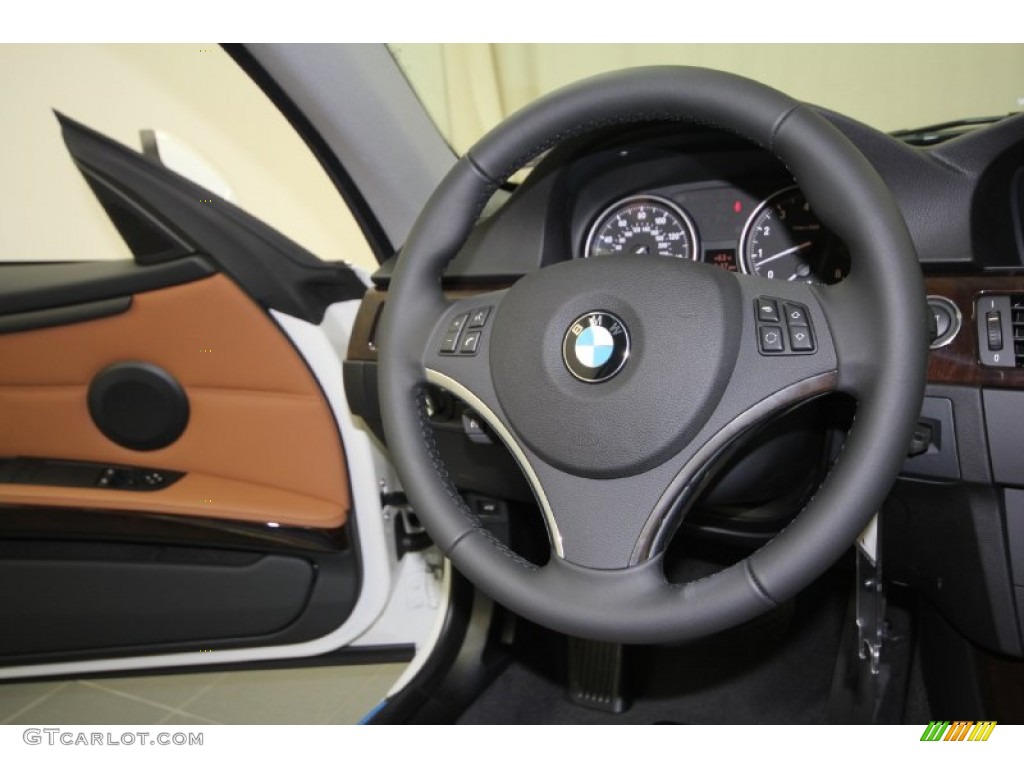 2012 BMW 3 Series 328i Coupe Saddle Brown Steering Wheel Photo #57938841