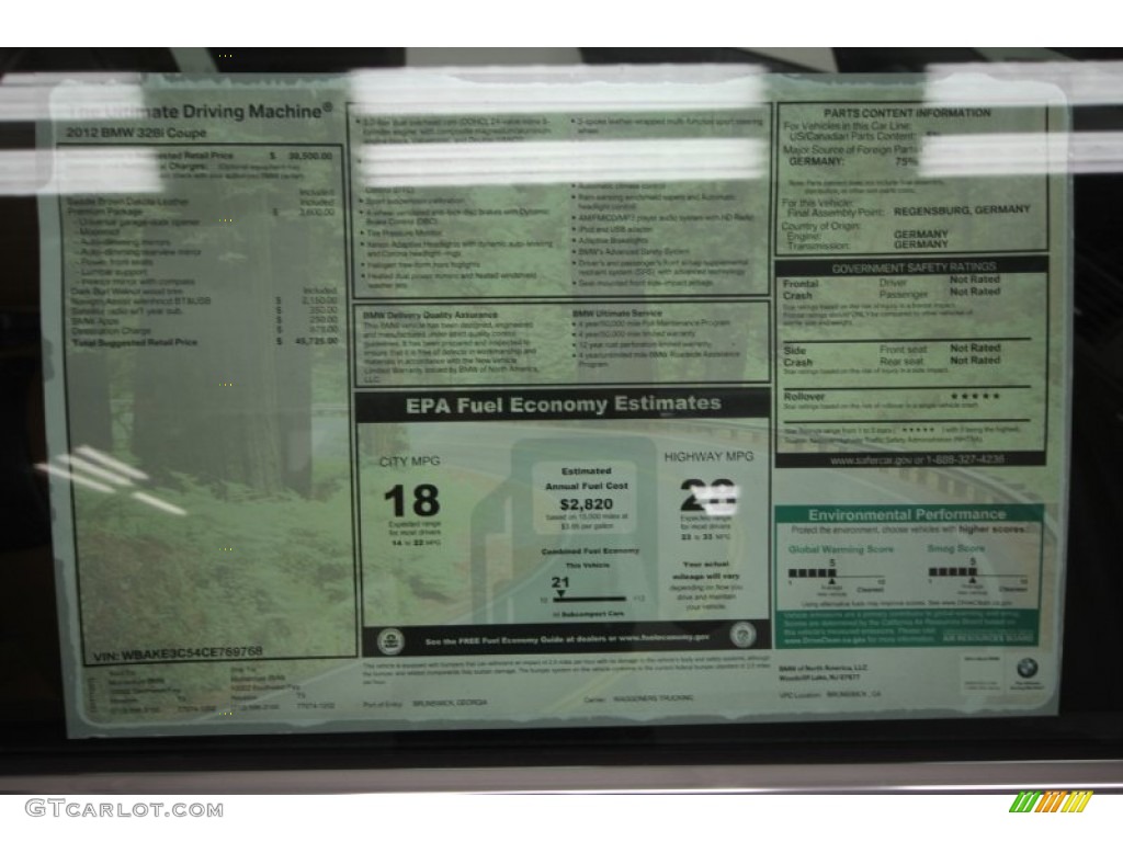 2012 BMW 3 Series 328i Coupe Window Sticker Photo #57938853
