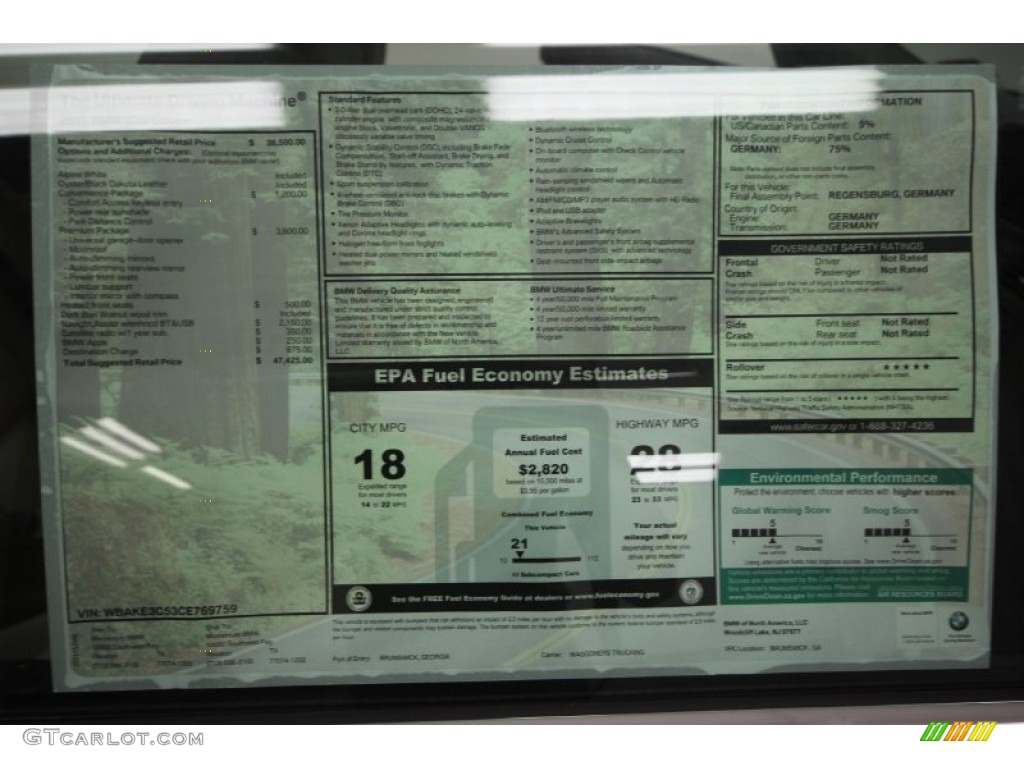 2012 BMW 3 Series 328i Coupe Window Sticker Photo #57939082