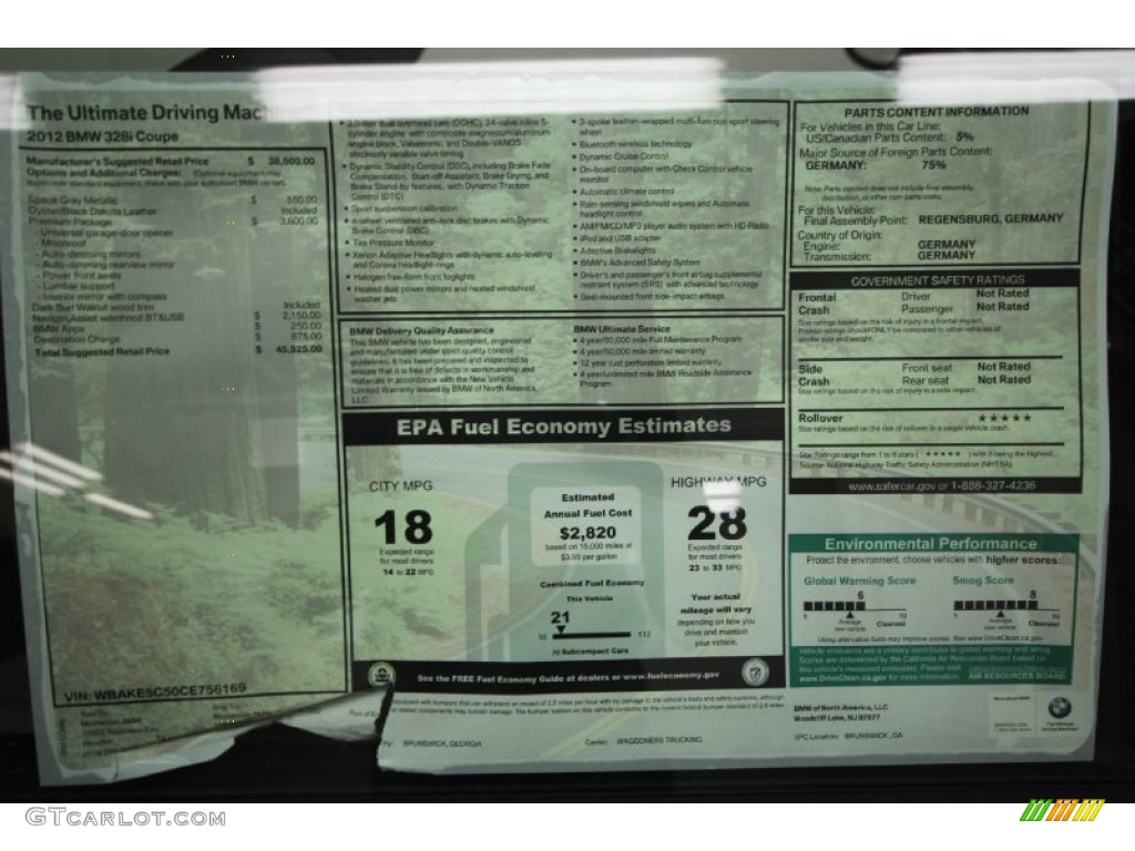 2012 BMW 3 Series 328i Coupe Window Sticker Photo #57939523