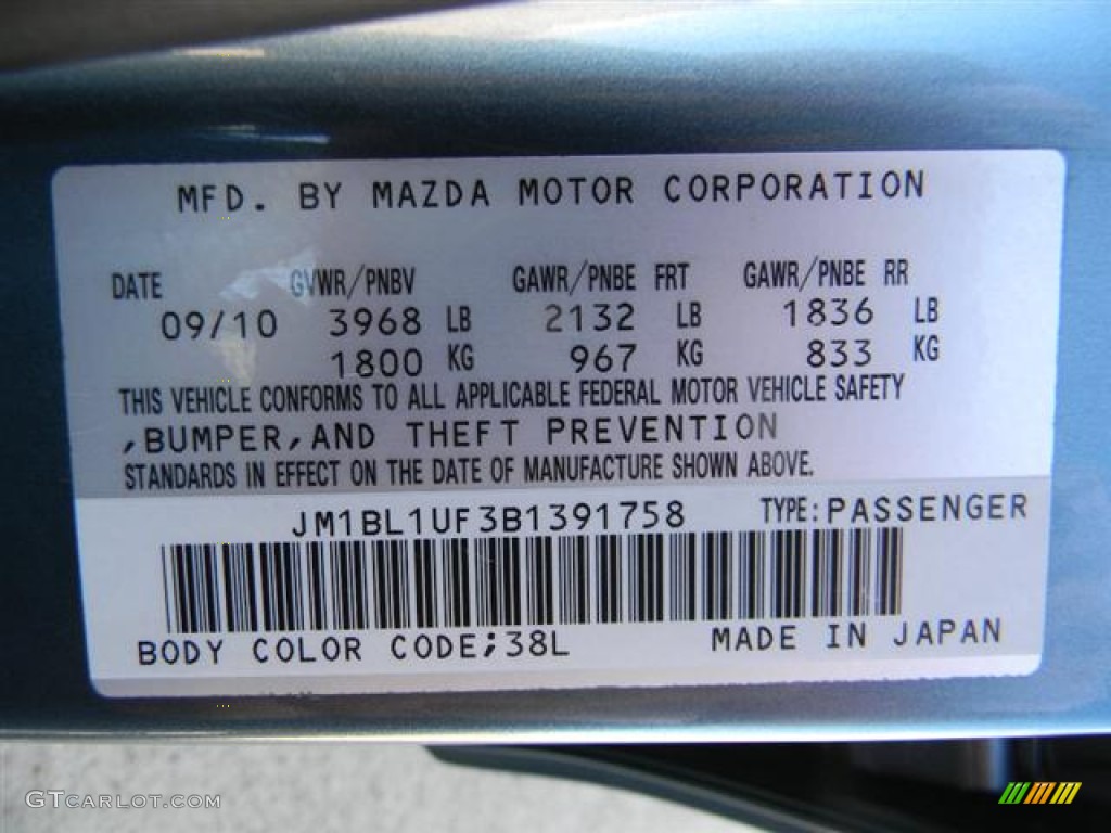 2011 MAZDA3 Color Code 38L for Gunmetal Blue Mica Photo #57957499