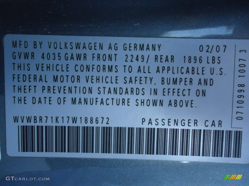 2007 Volkswagen Rabbit 2 Door Info Tag Photos