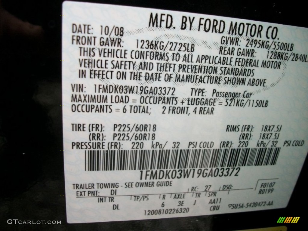2009 Ford Taurus X Limited Color Code Photos