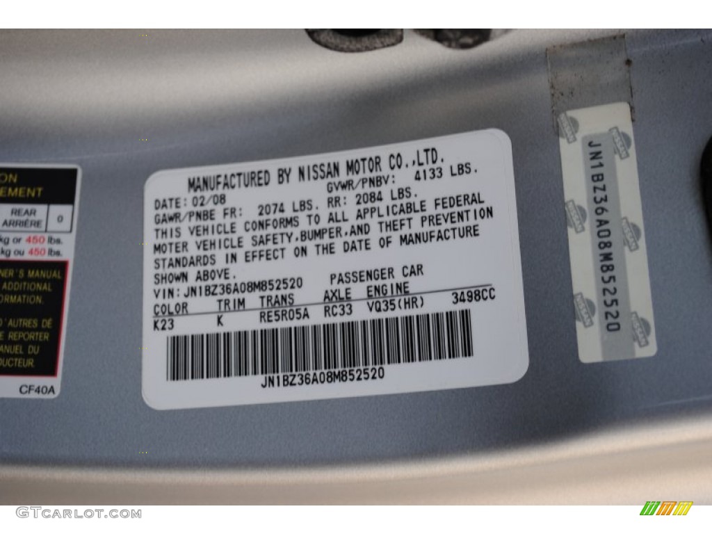2008 350Z Color Code K23 for Silver Alloy Photo #57971933