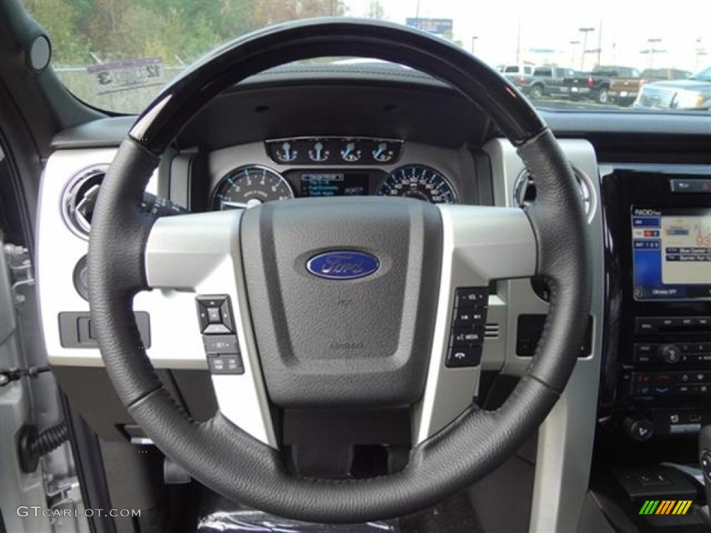 2012 Ford F150 Platinum SuperCrew 4x4 Platinum Steel Gray/Black Leather Steering Wheel Photo #57976370