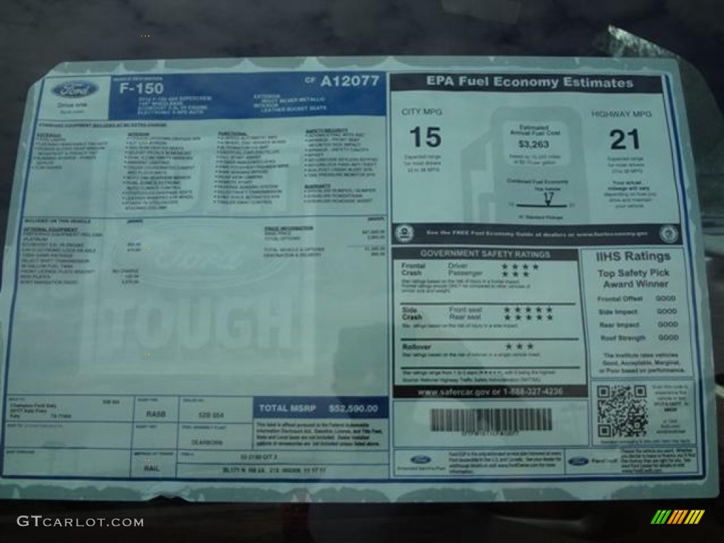 2012 Ford F150 Platinum SuperCrew 4x4 Window Sticker Photo #57976420