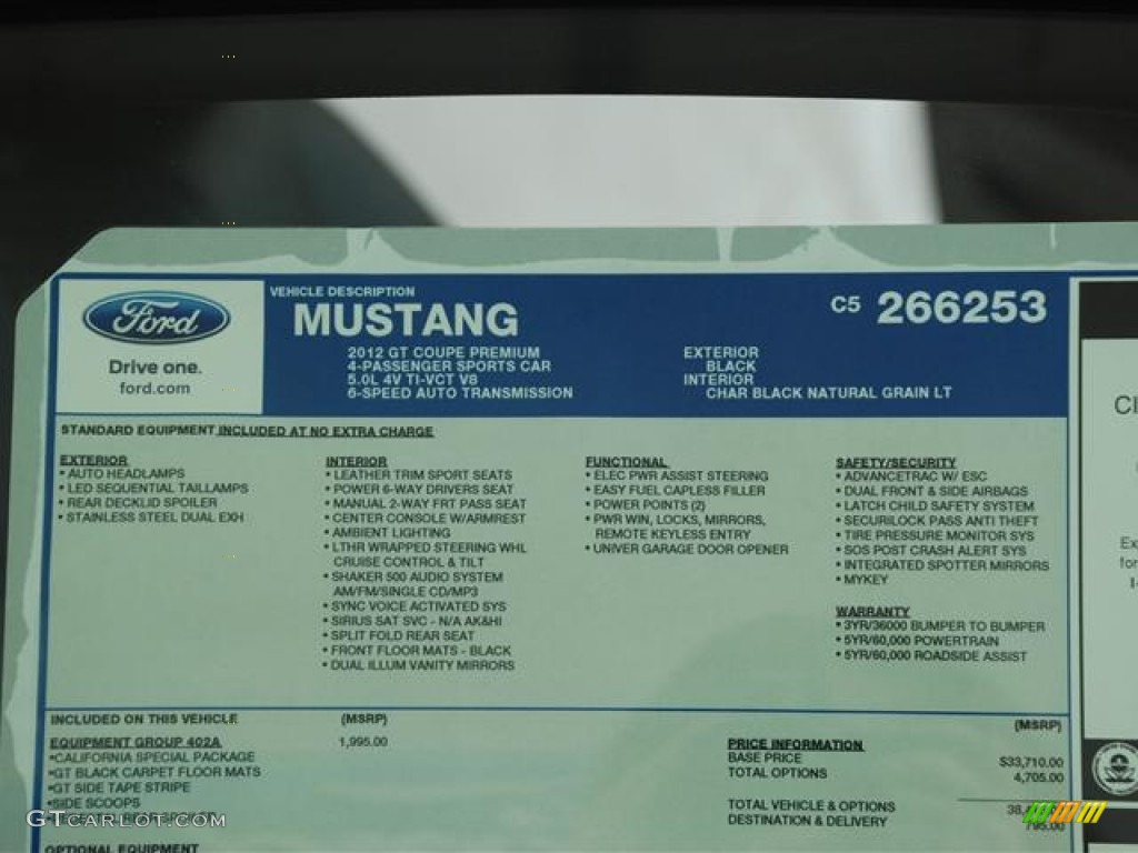 2012 Ford Mustang C/S California Special Coupe Window Sticker Photo #57977411