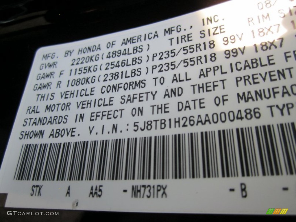 2010 RDX Color Code NH731 for Crystal Black Pearl Photo #57979172