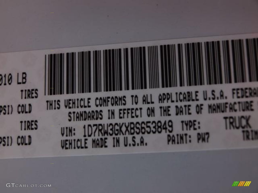 2011 Dakota Color Code PW7 for Bright White Photo #57979529